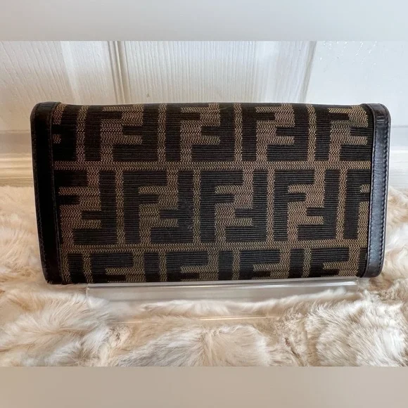 FENDI ZUCCA CANVAS SIGNATURE CONTINENTAL LEATHER LONG WALLET